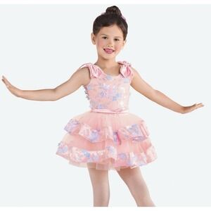Revolution Dancewear Pink‎ Floral Lace Layered Dress XSmall Child Dance Costume